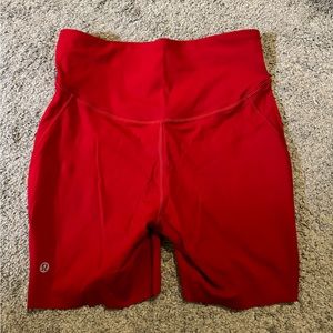 Red lululemon biker shorts